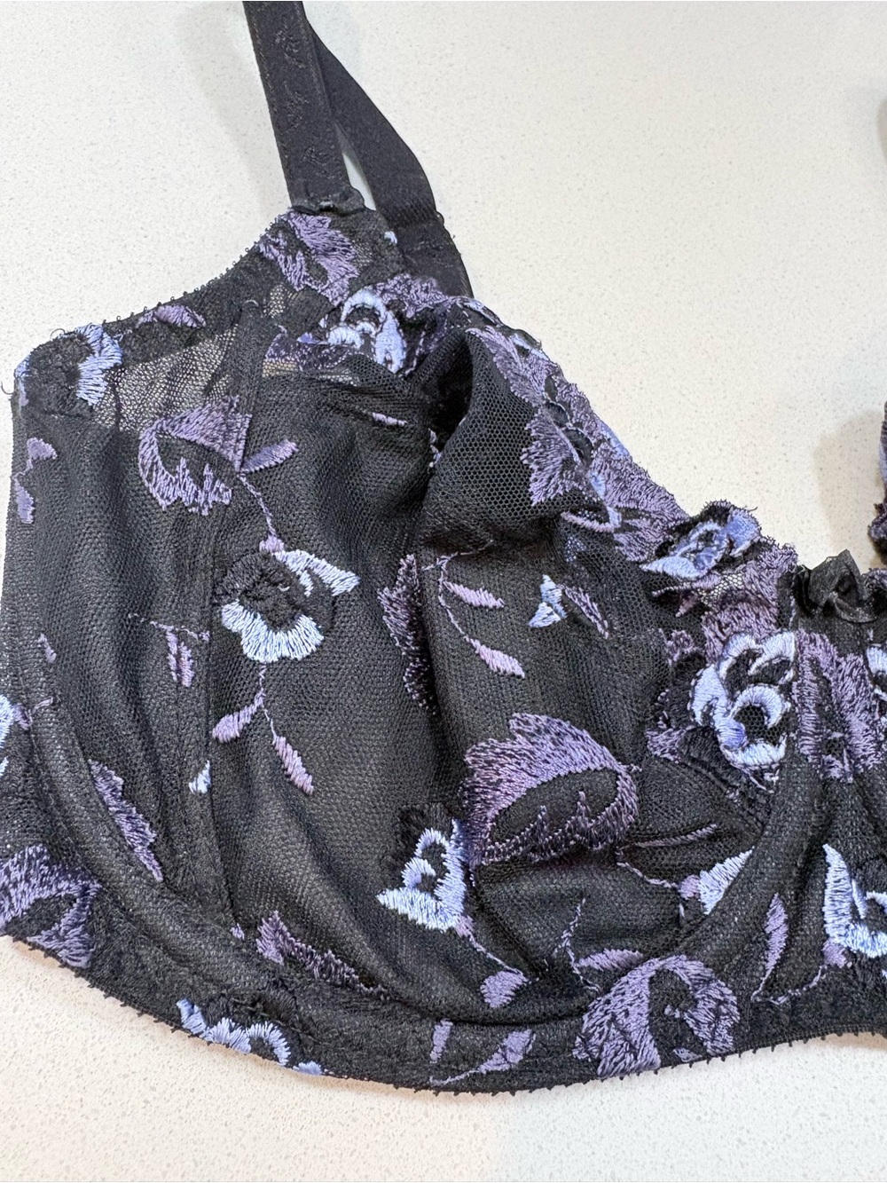 Embroidered Underwire Bra in Black and Lavender Floral - Picture 2 of 13